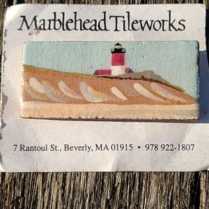 Painted Tile Pin Brooche Lighthouse Massachusetts